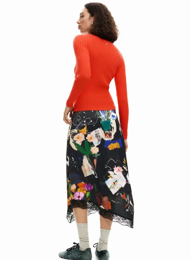 DESIGUAL Black Midi Skirt Collage for Women | Best Price UAE